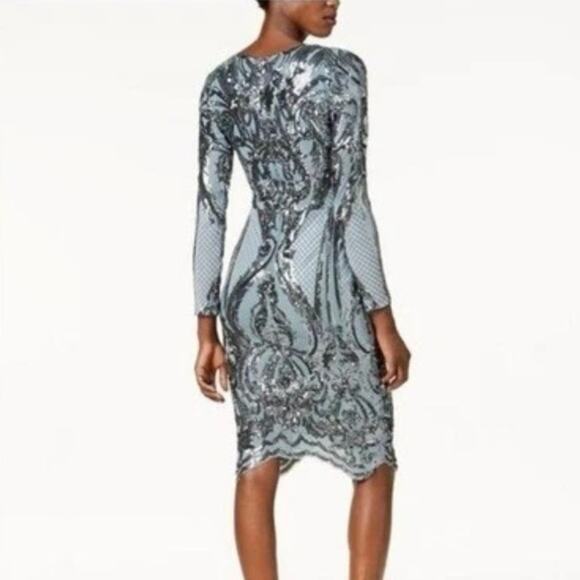 Betsy & Adam Sequin Bodycon Cocktail Dress Size 2 teal glam knee high long - Picture 1 of 16